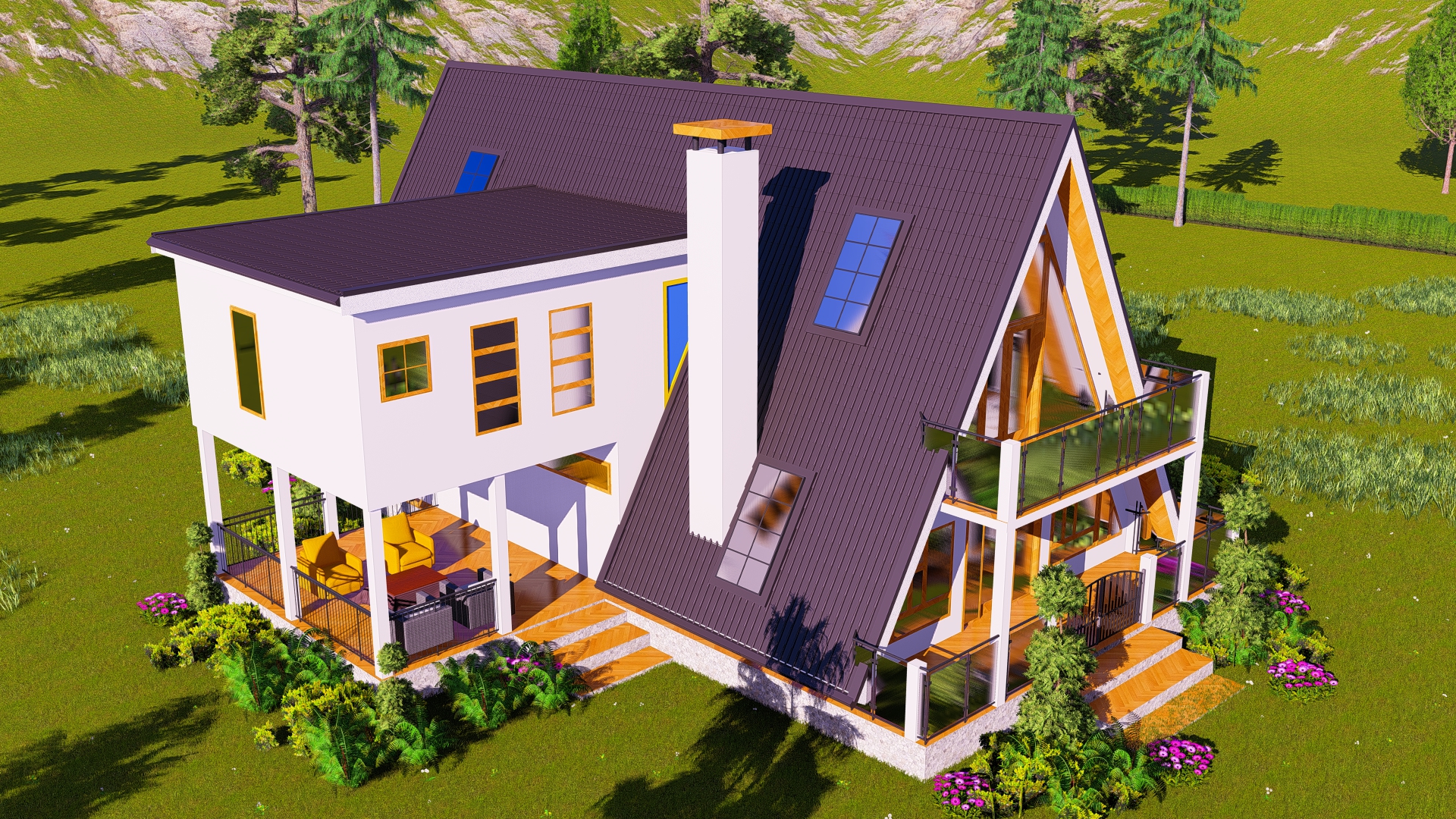 Aerial view of the Nanyuki A-Frame roof and A-frame gable
