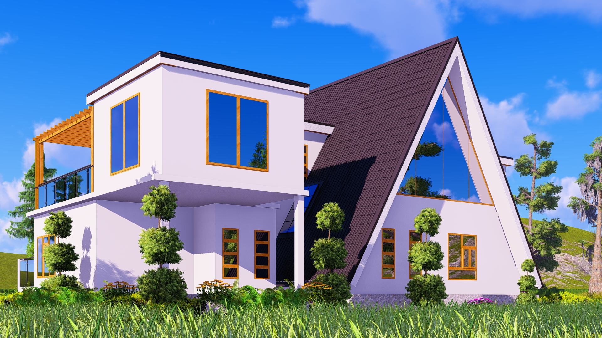 Side elevation of the Nanyuki A-Frame showing the A-frame glazing